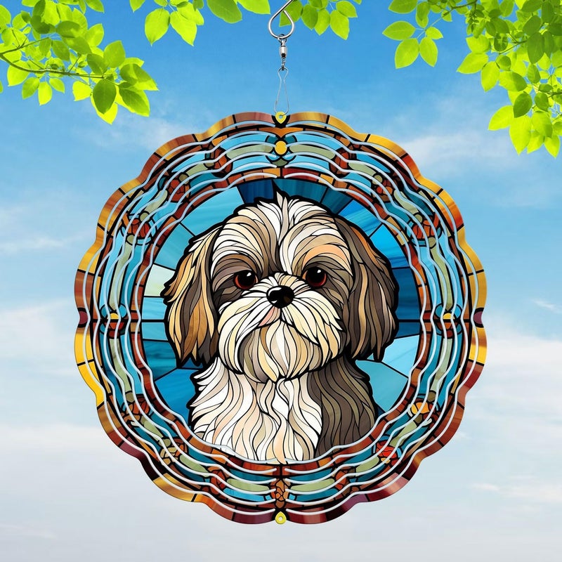 44memory Shih Tzu Yard and Garden Wind Spinner, Unique 3D Hanging Shih Tzu Wind Spinner - Image 1